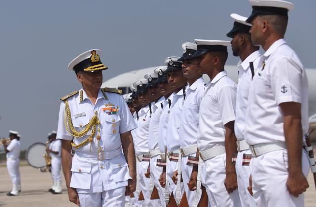 Naval admiral and chief of the naval staff Sunil Lanba inspects the cadets as they line up in front of a TU 142 M Long Range Maritime Patrol aircraft during its de-induction ceremony at the INS Rajali Naval Air Station in Arakkonam. (AFP Photo) Naval admiral and chief of the naval staff Sunil Lanba inspects the cadets as they line up in front of a TU 142 M Long Range Maritime Patrol aircraft during its de-induction ceremony at the INS Rajali Naval Air Station in Arakkonam. (AFP Photo)