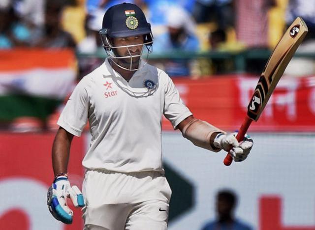 Dharamshala: India batsman Cheteshwar Pujara celebrates his fifty against Australia in Dharamshala. (PTI) Dharamshala: India batsman Cheteshwar Pujara celebrates his fifty against Australia in Dharamshala. (PTI)