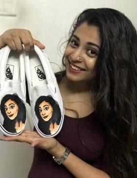 Krutika Bhosle poses with the conversation-starter shoes she ordered off Oh Pair. Krutika Bhosle poses with the conversation-starter shoes she ordered off Oh Pair.