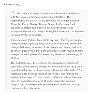 A copy of Thaye Dorje’s statement. (Courtesy: Karmapa.org)
