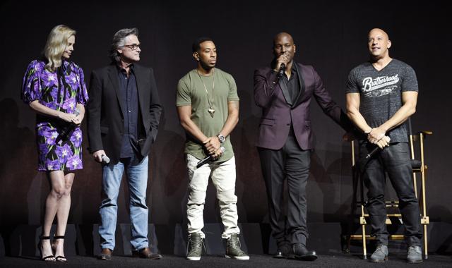 Left to right, Charlize Theron, Kurt Russell, Chris Bridges, Tyrese Gibson and Vin Diesel, cast members in the upcoming The Fate of the Furious, discuss the film onstage during the Universal Pictures presentation at CinemaCon 2017. (Chris Pizzello/Invision/AP) Left to right, Charlize Theron, Kurt Russell, Chris Bridges, Tyrese Gibson and Vin Diesel, cast members in the upcoming The Fate of the Furious, discuss the film onstage during the Universal Pictures presentation at CinemaCon 2017. (Chris Pizzello/Invision/AP)