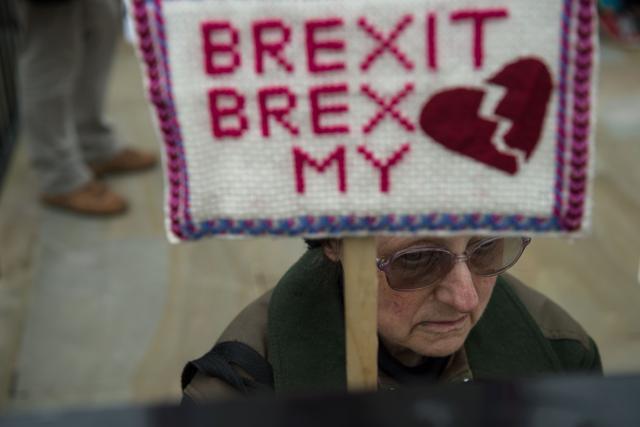 TOPSHOT - Anti-Brexit protesters demonstrate on Whitehall opposite Downing Street in London, on March 29, 2017 after Britain formally invoked Article 50 to start the process of withdrawl from the EU. Britain formally launched the process for leaving the European Union on March 29. (AFP) TOPSHOT - Anti-Brexit protesters demonstrate on Whitehall opposite Downing Street in London, on March 29, 2017 after Britain formally invoked Article 50 to start the process of withdrawl from the EU. Britain formally launched the process for leaving the European Union on March 29. (AFP)