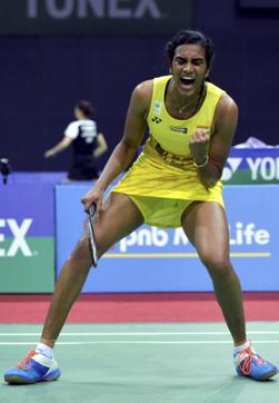 PV Sindhu celebrates her win over Saina Nehwal on Friday. (PTI) PV Sindhu celebrates her win over Saina Nehwal on Friday. (PTI)