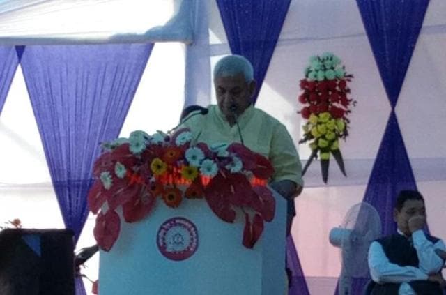 Minister of state for railways Manoj Sinha at the event at Naharlagun railway station on Saturday. (HT Photo) Minister of state for railways Manoj Sinha at the event at Naharlagun railway station on Saturday. (HT Photo)
