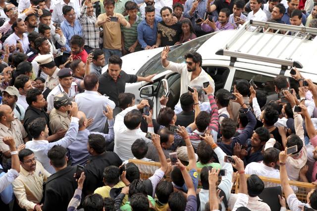 Crowds had gathered outside INOX Nehru Place on Friday to catch a glimpse of actor Rana Daggubati who played the main antagonist in the film Baahubali. (IANS) Crowds had gathered outside INOX Nehru Place on Friday to catch a glimpse of actor Rana Daggubati who played the main antagonist in the film Baahubali. (IANS)