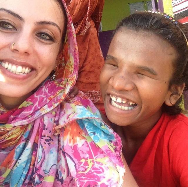 Ashtari with an underprivileged kid. (HT Photo)