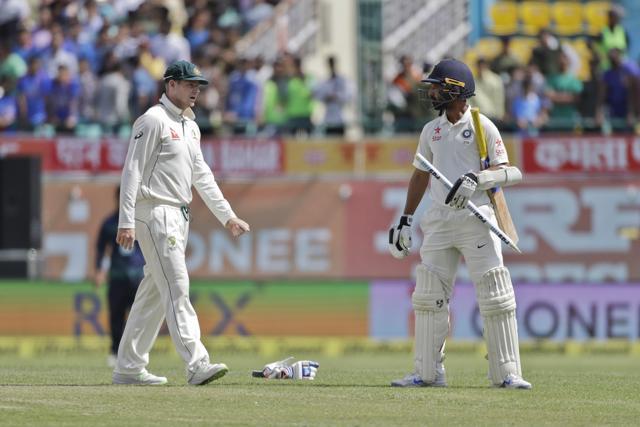 Steven Smith walks towards Ajinkya Rahane after India won the fourth India vs Australia Test in Dharamsala on March 28, 2017. (AP) Steven Smith walks towards Ajinkya Rahane after India won the fourth India vs Australia Test in Dharamsala on March 28, 2017. (AP)