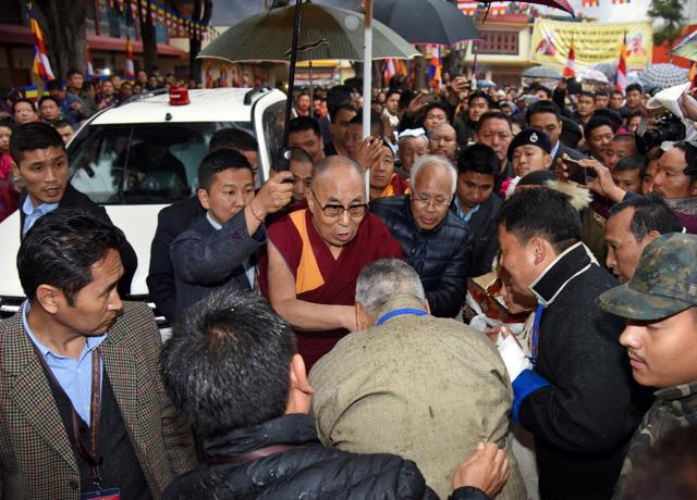 Tibetan spiritual leader the Dalai Lama arrives at the Thubchog Gatsel Ling Monastery in Bomdila in Arunachal Pradesh. (REUTERS)