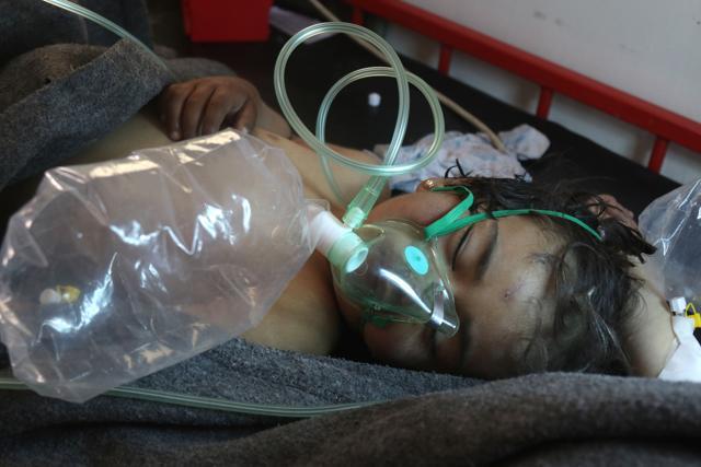 A Syrian child receives treatment at a small hospital in the town of Maaret al-Noman following a suspected toxic gas attack in Khan Sheikhun, a nearby rebel-held town in Syria’s northwestern Idlib province. (AFP Photo) A Syrian child receives treatment at a small hospital in the town of Maaret al-Noman following a suspected toxic gas attack in Khan Sheikhun, a nearby rebel-held town in Syria’s northwestern Idlib province. (AFP Photo)