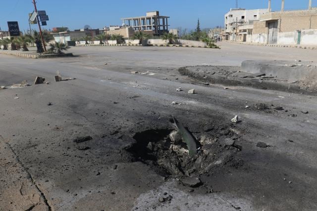 A crater is seen at the site of an airstrike in rebel-held Idlib. (Reuters Photo) A crater is seen at the site of an airstrike in rebel-held Idlib. (Reuters Photo)