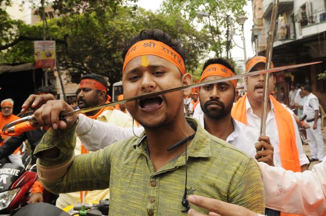 Hindu organisation took out a procession with bike and sword on the occasion of Ram Navami from Bhawanipore, South Kolkata area in Kolkata (Samir Jana/HT PHOTO) Hindu organisation took out a procession with bike and sword on the occasion of Ram Navami from Bhawanipore, South Kolkata area in Kolkata (Samir Jana/HT PHOTO)