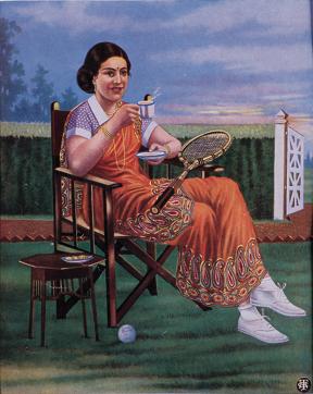 A print of a woman on a tennis court, representative of the era of social change, where a woman is depicted in an aspirational space (Courtesy: Dr Jyotindra Jain )