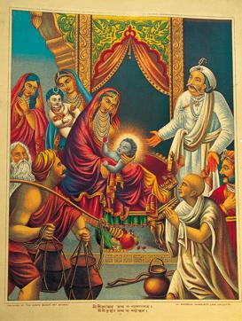 Birth of Krishna, printed at Chore Bagan Art Studio, in Calcutta. It depicts the birth of Krishna based on similar posters of the birth of Jesus Christ (Courtesy: Dr Jyotindra Jain )