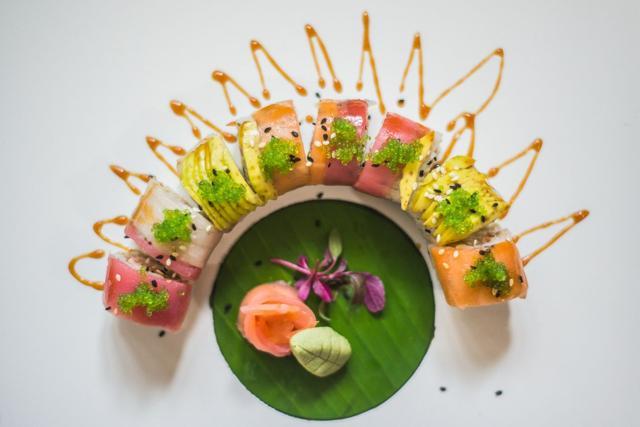 The Rainbow Sushi at Shizusan is made with layers of fatty tuna, sweet crab, tobiko and cucumber. (HT Photo) The Rainbow Sushi at Shizusan is made with layers of fatty tuna, sweet crab, tobiko and cucumber. (HT Photo)