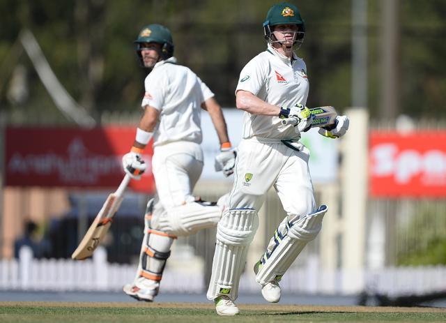 Steve Smith (R) and Glenn Maxwell run between the wickets during the first day of the third Test cricket match between India and Australia in Ranchi on March 16, 2017. (AFP) Steve Smith (R) and Glenn Maxwell run between the wickets during the first day of the third Test cricket match between India and Australia in Ranchi on March 16, 2017. (AFP)