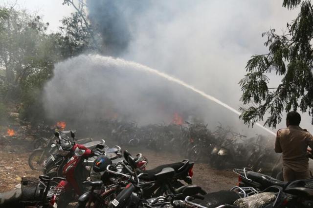 Over 200 vehicles gutted as fire breaks out at Raipur railway station’s ...