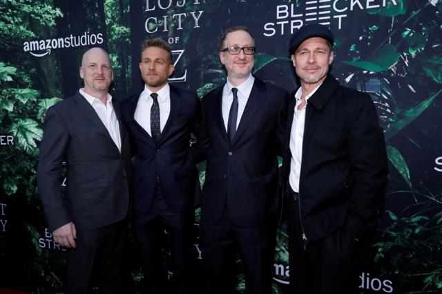 Director of the movie James Gray (2nd R), producers Brad Pitt (R) and Dale Armin Johnson (L) and cast member Charlie Hunnam pose at the premiere of the movie The Lost City of Z in Los Angeles. (REUTERS)