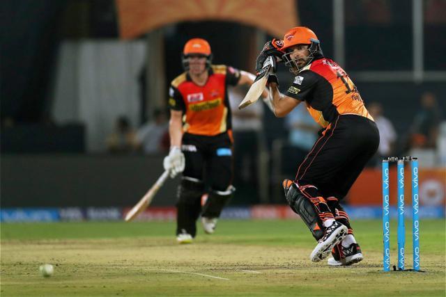 Yuvraj Singh of the Sunrisers Hyderabad plays a shot during IPL 2017 match against Royal Challengers Bangalore at the Rajiv Gandhi Stadium in Hyderabad on Wednesday. (PTI)