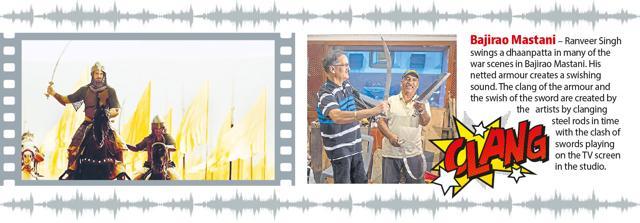 (L-R) Bajirao Mastani and the sounds created for it by the foley artistes (HT Photo ) (L-R) Bajirao Mastani and the sounds created for it by the foley artistes (HT Photo )