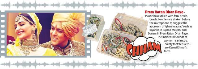 (L-R) Prem Ratan Dhan Payo and the earrings clanged at the foley artist studio to recreate the sounds of earrings worn by the actress (HT Photo) (L-R) Prem Ratan Dhan Payo and the earrings clanged at the foley artist studio to recreate the sounds of earrings worn by the actress (HT Photo)
