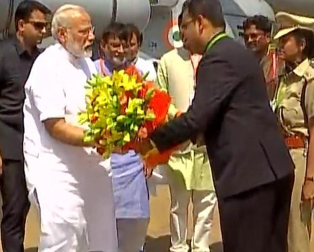Modi arrives in Dadra. (ANI Photo) Modi arrives in Dadra. (ANI Photo)