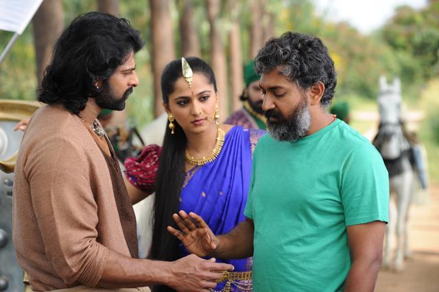 Deep in discussion... Prabhas, Anushka Shetty and SS Rajamouli. Deep in discussion... Prabhas, Anushka Shetty and SS Rajamouli.