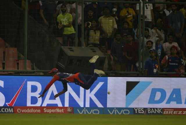 Sanju Samson dives to save a boundary during the Delhi Daredevils vs Kolkata Knight Riders IPL T20 match at Feroz Shah Kotla on Monday (AFP) Sanju Samson dives to save a boundary during the Delhi Daredevils vs Kolkata Knight Riders IPL T20 match at Feroz Shah Kotla on Monday (AFP)