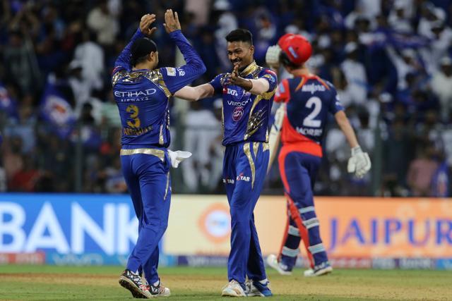 Hardik Pandya held his nerve as he bowled a tight last over to help Mumbai Indians seal a 14-run win over Delhi Daredevils in the 2017 Indian Premier League. (BCCI) Hardik Pandya held his nerve as he bowled a tight last over to help Mumbai Indians seal a 14-run win over Delhi Daredevils in the 2017 Indian Premier League. (BCCI)