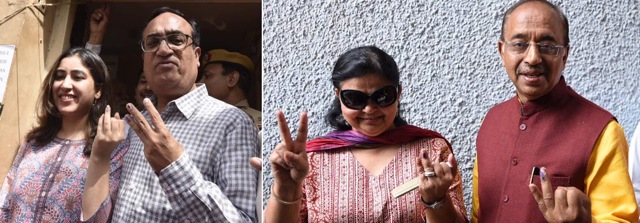 Ajay Maken with his daughter Arushi and Vijay Goel with his wife. (HT Photo) Ajay Maken with his daughter Arushi and Vijay Goel with his wife. (HT Photo)