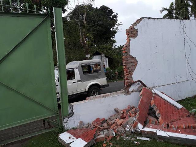 The wild elephants broke into the shop at the Tarajuli Tea Estate in Sonitpur district. (HT Photo)