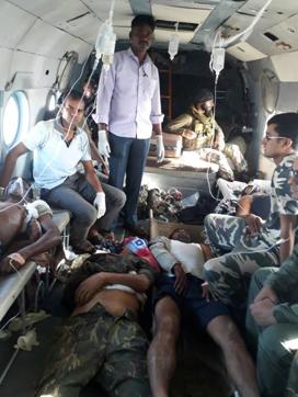 The injured CRPF jawans of the 74th battalion being shifted to a hospital in Raipur. (HT Photo) The injured CRPF jawans of the 74th battalion being shifted to a hospital in Raipur. (HT Photo)