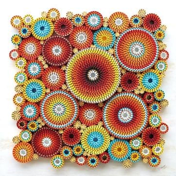 Titled as ‘Harmony’, coiled cardboards are used in the illustrations.
