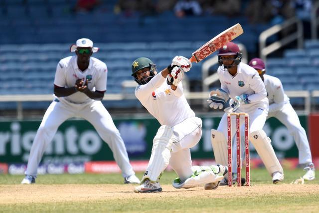 Pakistan's captain Misbah-ul-Haq hits a boundary to score the winning runs against West Indies. (AFP) Pakistan's captain Misbah-ul-Haq hits a boundary to score the winning runs against West Indies. (AFP)