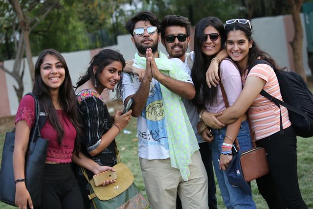 Students at the fest pose for a photograph. (AMAL KS/ HT Photo)