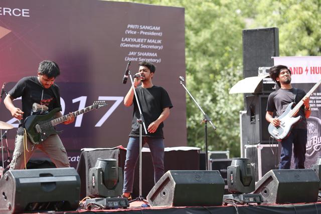 A band performs for the limited crowd during the Battle of the Bands at Ambrosia. (AMAL KS/ HT Photo)