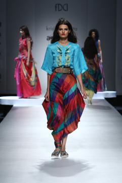 Pair dhoti-like bottoms with embellished crop tops. To complete the look, try wide leather belts. (Krishna Mehta )