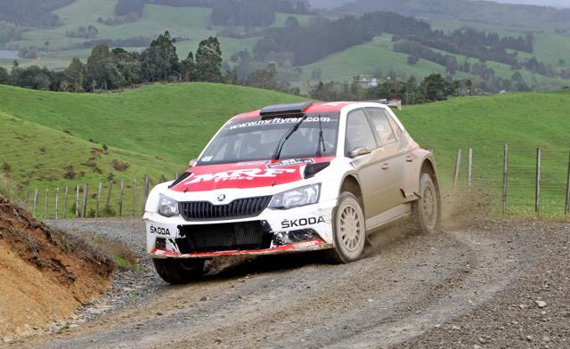 Gaurav Gill of Team MRF drives his Skoda Fabia R5 through a Special Stage on Sunday. (HT Photo)