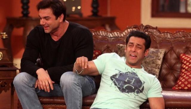 Brothers Sohail and Salman share some good times on the sets of a TV show.