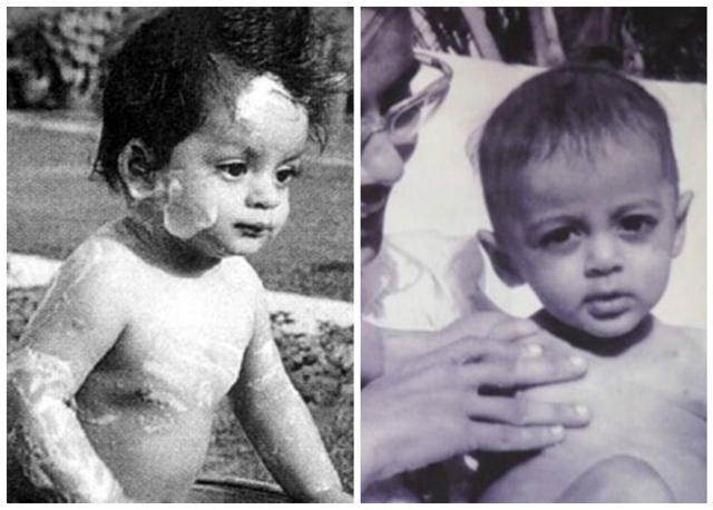 (L-R) Little SRK playing with soap ; Salman Khan as a little boy. (L-R) Little SRK playing with soap ; Salman Khan as a little boy.