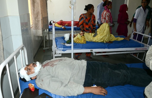 The injured undergoing treatment at civil hospital in Ludhiana on Tuesday. (JS Grewal/HT Photo)