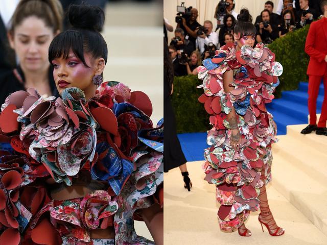Rihanna’s tribute was pretty on point — she donnned a number by Rei Kawakubo at the Gala. (Evan Agostini/Invision/AP) Rihanna’s tribute was pretty on point — she donnned a number by Rei Kawakubo at the Gala. (Evan Agostini/Invision/AP)
