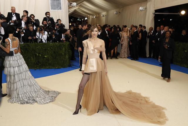 Gig Hadid’s single-toned look made an impact at the gala. (REUTERS) Gig Hadid’s single-toned look made an impact at the gala. (REUTERS)