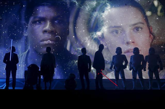Director JJ Abrams (C), cast members John Boyega (L), Daisy Ridley (3rd L), Adam Driver (4th R) and Star Wars character R2-D2 (2nd L), stormtroopers, and BB-8 (4th L) attend a red carpet fan event. (REUTERS) Director JJ Abrams (C), cast members John Boyega (L), Daisy Ridley (3rd L), Adam Driver (4th R) and Star Wars character R2-D2 (2nd L), stormtroopers, and BB-8 (4th L) attend a red carpet fan event. (REUTERS)