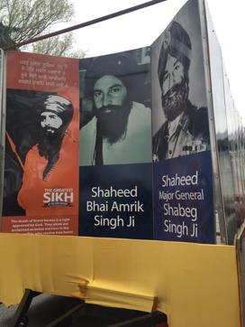 A display featuring Jarnail Singh Bhindranwale at the nagar kirtan in Toronto. (HT Photo)