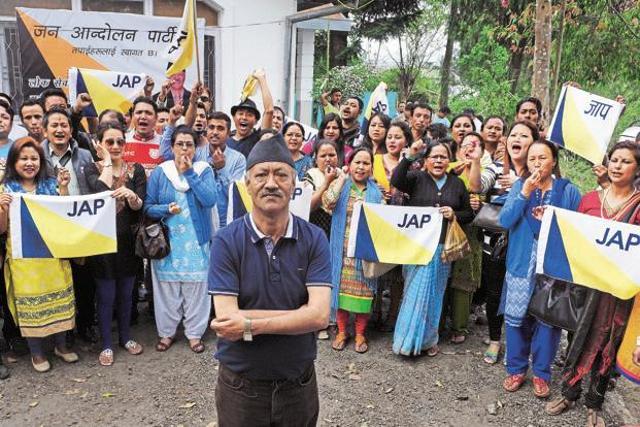 Harka Bahadur of Jan Andolan Party. Though he was earlier close to chief minister Mamata Banerjee, the two fell out and TMC struck an alliance with GNLF. (HT Photo)