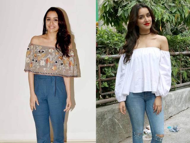 Here’s Shraddha Kapoor in a Bardot top a few days back (L) and in a similar style last year (R). Here’s Shraddha Kapoor in a Bardot top a few days back (L) and in a similar style last year (R).