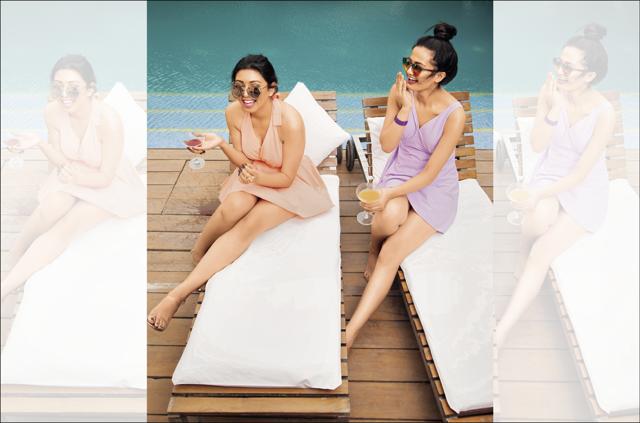 A one-piece swimwear with matching skirt is a good outfit idea if you’re at a pool party and want to dance around freely, and just have fun. (Left) On Shristi: Swimsuit with matching/detachable skirt, Shivan & Narresh; Sunglasses, H&M. (Right) On Daphi: One-piece swimwear, Kunchals; Sunglasses, Ray-Ban (Irina Usova) A one-piece swimwear with matching skirt is a good outfit idea if you’re at a pool party and want to dance around freely, and just have fun. (Left) On Shristi: Swimsuit with matching/detachable skirt, Shivan & Narresh; Sunglasses, H&M. (Right) On Daphi: One-piece swimwear, Kunchals; Sunglasses, Ray-Ban (Irina Usova)