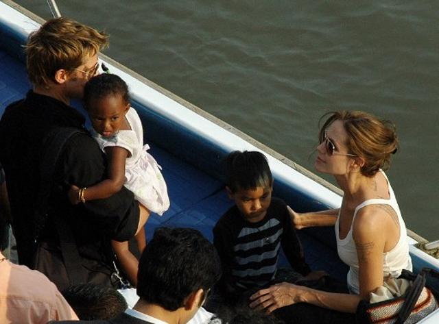 US actress and UNHCR Ambassador Angelina Jolie (R) with son Maddox and Brad Pitt (3L) with daughter Zahara leave on a boat to the Elephanta Island from Gateway of India in Mumbai. (AFP) US actress and UNHCR Ambassador Angelina Jolie (R) with son Maddox and Brad Pitt (3L) with daughter Zahara leave on a boat to the Elephanta Island from Gateway of India in Mumbai. (AFP)