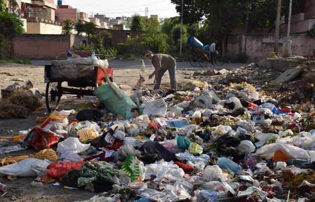 A dumping site overflowing with litter in a Jalandhar locality. (HT Photo)