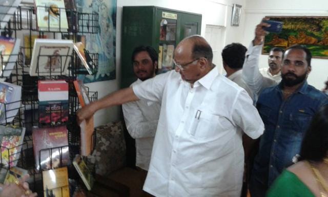 NCP chief Sharad Pawar spent nearly two hours engrossed in Bhilar’s books on Thursday. (Satyajit Joshi)